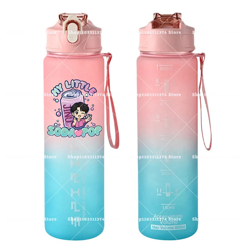 800ml Kpop Demon Hunters Girls Boys Outdoor Water Bottles Anime Portable Large Drinking Straw Water Cups Cartoon Sport Bottle