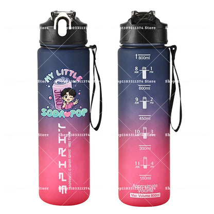 800ml Kpop Demon Hunters Girls Boys Outdoor Water Bottles Anime Portable Large Drinking Straw Water Cups Cartoon Sport Bottle