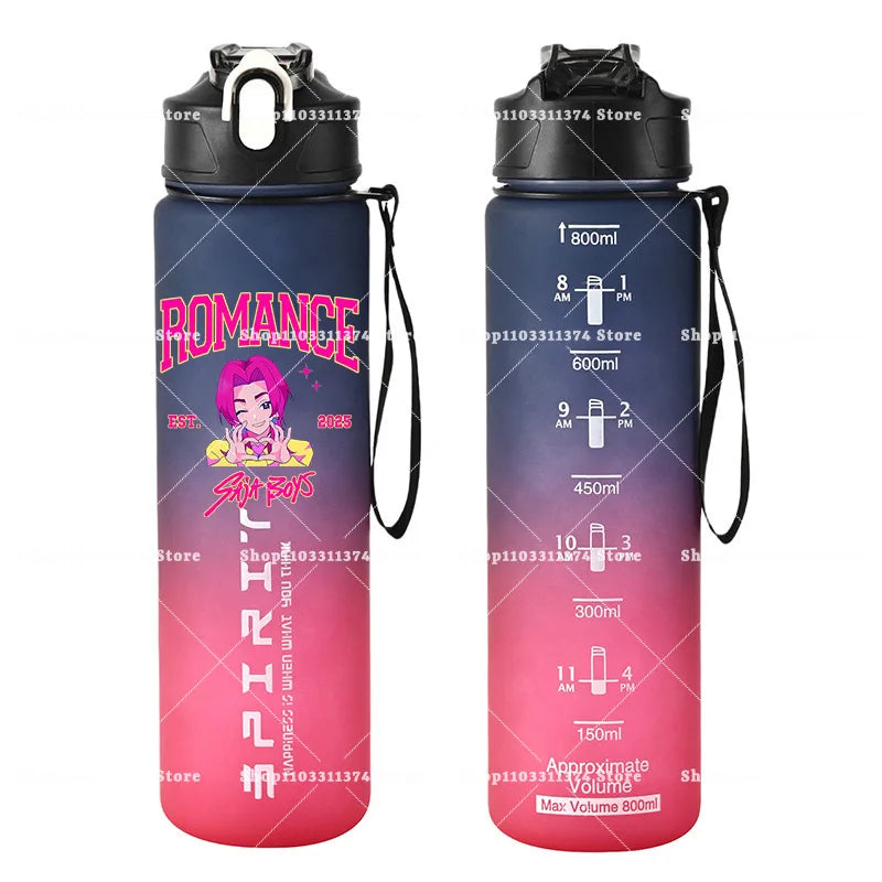 800ml Kpop Demon Hunters Girls Boys Outdoor Water Bottles Anime Portable Large Drinking Straw Water Cups Cartoon Sport Bottle