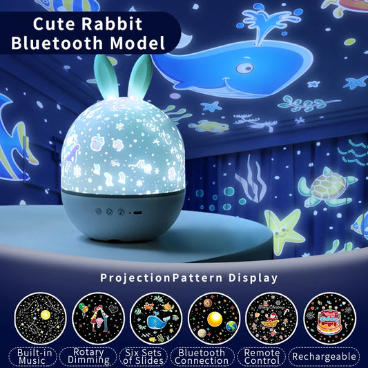 Colorful Life Rabbit Night Light for Kids Room Decor Bluetooth with Soothing Music Baby Night Lamp Star Projector,Christmas Gift