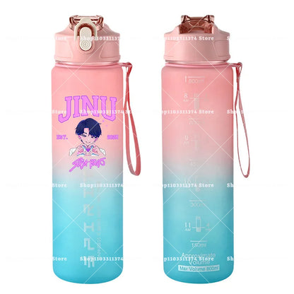 800ml Kpop Demon Hunters Girls Boys Outdoor Water Bottles Anime Portable Large Drinking Straw Water Cups Cartoon Sport Bottle