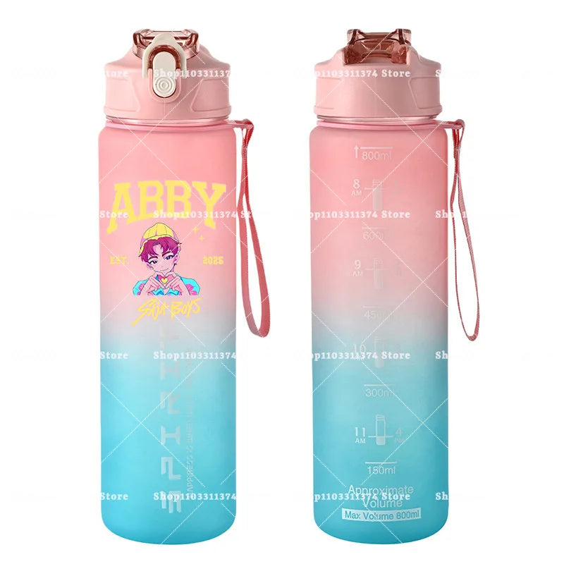 800ml Kpop Demon Hunters Girls Boys Outdoor Water Bottles Anime Portable Large Drinking Straw Water Cups Cartoon Sport Bottle