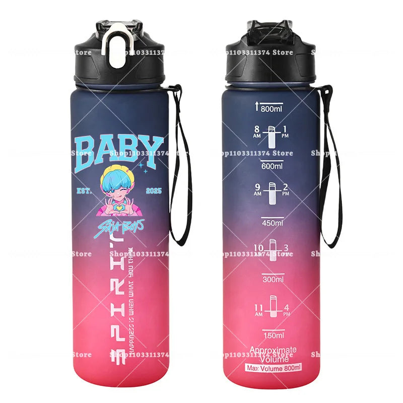 800ml Kpop Demon Hunters Girls Boys Outdoor Water Bottles Anime Portable Large Drinking Straw Water Cups Cartoon Sport Bottle