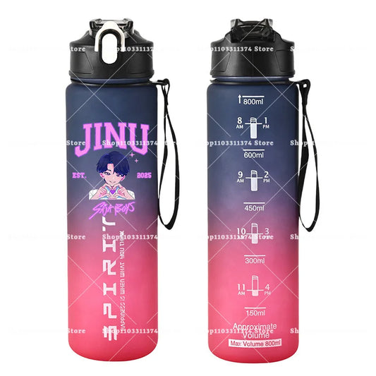 800ml Kpop Demon Hunters Girls Boys Outdoor Water Bottles Anime Portable Large Drinking Straw Water Cups Cartoon Sport Bottle