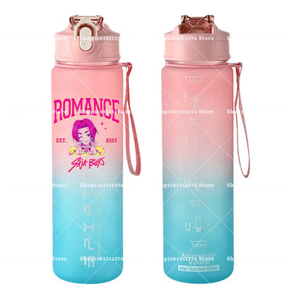 800ml Kpop Demon Hunters Girls Boys Outdoor Water Bottles Anime Portable Large Drinking Straw Water Cups Cartoon Sport Bottle