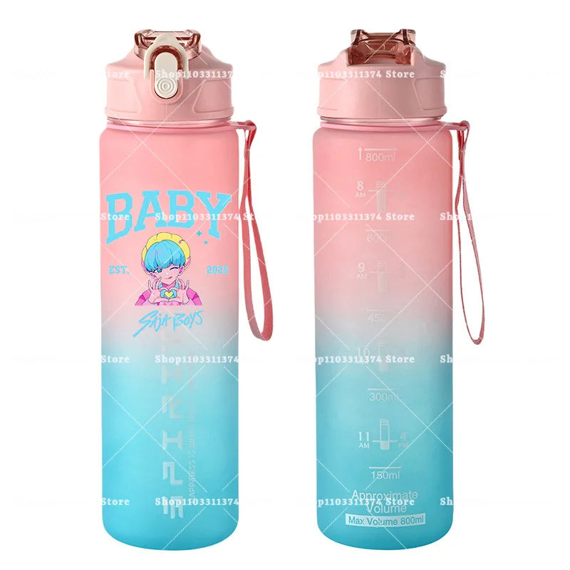 800ml Kpop Demon Hunters Girls Boys Outdoor Water Bottles Anime Portable Large Drinking Straw Water Cups Cartoon Sport Bottle