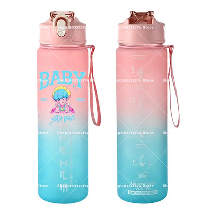 800ml Kpop Demon Hunters Girls Boys Outdoor Water Bottles Anime Portable Large Drinking Straw Water Cups Cartoon Sport Bottle